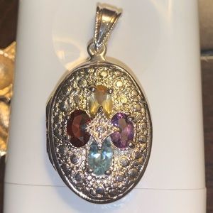Sterling Silver Oval Locket with gemstones
